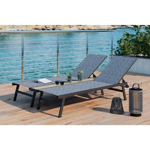 Ambia Garden Sonnenliege, Natur, Dunkelgrau, Metall, Kunststoff, Textil, 126x94x195 cm, Rückenlehne verstellbar, Gartenmöbel, Gartenliegen