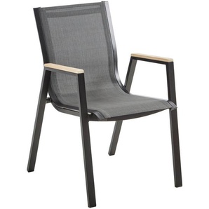 Ambia Garden Stapelsessel, Anthrazit, Natur, Schwarz, Holz, Metall, Textil, Eukalyptusholz, massiv, eckig, 65.5x88x55 cm, Fsc, stapelbar, Gartenmöbel,