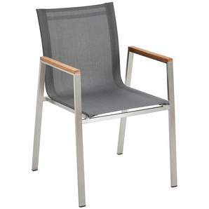 Ambia Garden Stapelsessel, Grau, Edelstahl, Holz, Metall, Textil, Teakholz, massiv, eckig, 54x86x58 cm, Gartenmöbel, Gartenstühle, Gartenstühle stapelbar