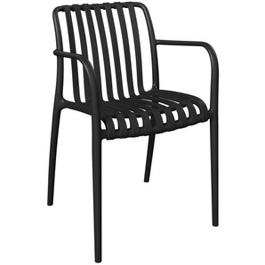 Ambia Garden Stapelsessel, Schwarz, Kunststoff, Rundrohr, 55x81x57 cm, stapelbar, inklusive Armlehnen, Gartenmöbel, Gartenstühle, Gartenstühle stapelbar
