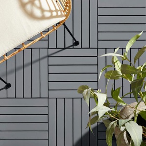 Ambia Garden Terrassenfliese 10-teilig, Grau, Schwarz, Holz, Kunststoff, Akazie, massiv, 30x2.4x30 cm, Gartenzubehör, Terrassen- & Balkonböden,