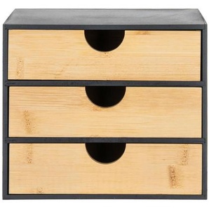 Ambia Home Aufbewahrungsbox, Natur, Schwarz, Naturmaterialien, Holzwerkstoff, massiv, Uni, 3 Fächer, 13x17.5x20 cm, Ordnen & Aufbewahren, Aufbewahrungsboxen