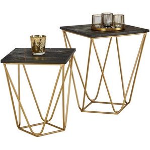Ambia Home Beistelltischset, Schwarz, Holz, 2-teilig, Akazie, massiv, quadratisch, 40x50 cm, Wohnzimmer, Wohnzimmertische, Beistelltische