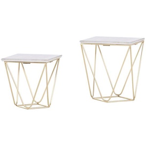 Ambia Home Beistelltischset, Weiß, Gold, Stein, 2-teilig, quadratisch, 35x40 cm, Wohnzimmer, Wohnzimmertische, Satztische