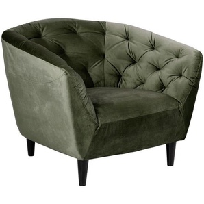Ambia Home Chesterfield-Sessel , Dunkelgrün , Textil , Kautschukholz , massiv , 97x79x83 cm , Wohnzimmer, Sessel, Polstersessel