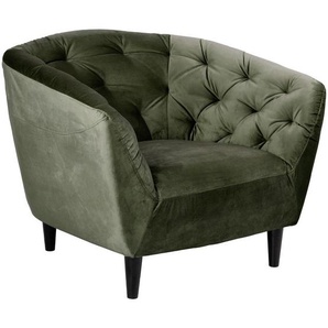 Ambia Home Chesterfield-Sessel, Dunkelgrün, Textil, Kautschukholz, massiv, 97x79x83 cm, Wohnzimmer, Sessel, Polstersessel