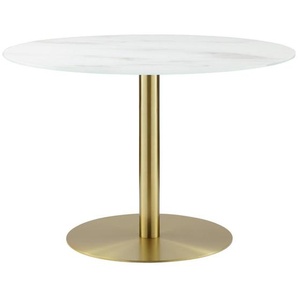 Ambia Home Esstisch, Weiß, Gold, Metall, Glas, rund, Säule, Bodenplatte, 110x74.5x110 cm, Esszimmer, Tische, Esstische, Glastische