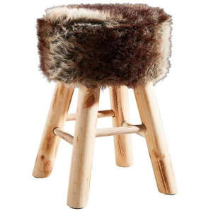 Ambia Home Hocker, Braun, Natur, Holz, Textil, Kiefer, Uni, rund, 42 cm, Wohnzimmer, Hocker, Sitzhocker