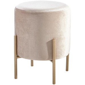 Ambia Home Hocker, Gold, Beige, Metall, Textil, rund, 35x42x35 cm, Wohnzimmer, Hocker, Sitzhocker