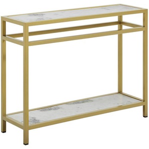 Ambia Home Konsolentisch , Grau, Weiß, Gold , Metall, Stein , rechteckig , 30x76 cm , rostfrei , Wohnzimmer, Wohnzimmertische, Konsolentische