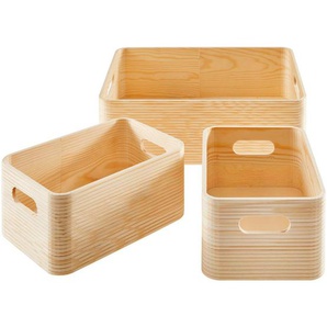 Ambia Home Korbset, Natur, Holz, 3-teilig, Kiefer, vollmassiv, rechteckig, 25x11.5x36 cm, Ordnen & Aufbewahren, Aufbewahrungskörbe