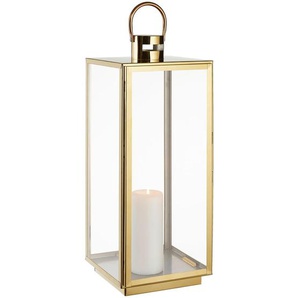 Ambia Home Laterne, Gold, Metall, Glas, Uni, rechteckig, 23.5x56x22 cm, Glaseinsatz, Dekoration, Windlichter & Laternen, Laternen