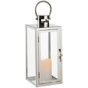 Ambia Home Laterne, Silber, Chrom, Metall, Glas, Uni, quadratisch, 12x30x12 cm, Glaseinsatz, Dekoration, Windlichter & Laternen, Laternen