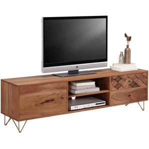 Ambia Home Lowboard, Natur, Holz, Metall, Holzwerkstoff, Akazie, 2 Fächer, 2 Schubladen, 160x45x35 cm, Holzmöbel, Kleinmöbel Holz, Holzkommoden,