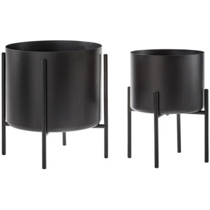 Ambia Home Pflanzentopf, Schwarz, Metall, Uni, rund, 20.5 cm, Abstufung auf der Innenseite, Dekoration, Blumen & Zubehör, Übertöpfe