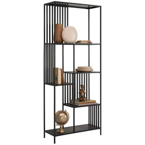Ambia Home Regal, Schwarz, Metall, Metalloptik, 5 Fächer, 80x190x30 cm, Wohnzimmer, Regale, Bücherregale