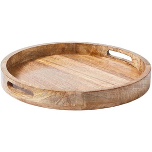 Ambia Home Serviertablett, Braun, Holz, Mangoholz, Hartholz, rund, 4.75 cm, Lfgb, Handmade in India, handgemacht, lebensmittelecht, Tischkultur &