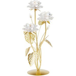 Ambia Home Teelichthalter, Klar, Gold, Metall, Glas, 23x42x20.5 cm, zum Stellen, Dekoration, Kerzen & Zubehör, Teelichthalter