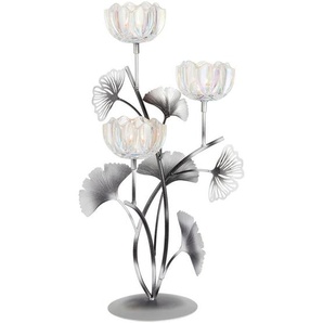 Ambia Home Teelichthalter, Klar, Silber, Metall, Glas, 23.5x45x18.5 cm, zum Stellen, Dekoration, Kerzen & Zubehör, Teelichthalter
