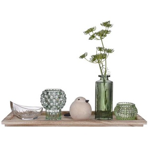 Ambia Home Teelichthalter-Set, Mehrfarbig, Holz, Metall, Kunststoff, Glas, 8-teilig, Kiefer, Paulownia, vollmassiv, Abstraktes, rund,rund,Blatt,