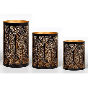 Ambia Home Teelichthalter-Set, Schwarz, Gold, Metall, 3-teilig, zylindrisch,zylindrisch,zylindrisch, 20 cm, zum Stellen, Dekoration, Kerzen & Zubehör,