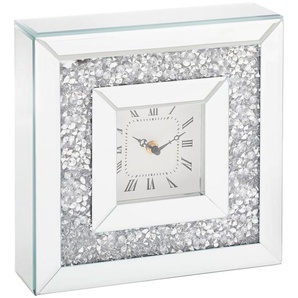 Ambia Home Tischuhr, Silber, Glas, Holzwerkstoff, 25.5x25.5x6.5 cm, Dekoration, Uhren, Tischuhren