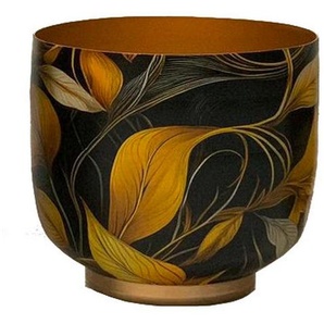 Ambia Home Übertopf, Schwarz, Gold, Metall, 13.5x12.5x13.5 cm, Dekoration, Blumen & Zubehör, Übertöpfe