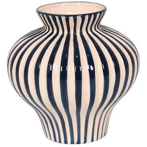 Ambia Home Vase, Weiß, Dunkelblau, Keramik, rund, 21 cm, zum Stellen, auch für frische Blumen geeignet, Dekoration, Vasen, Keramikvasen