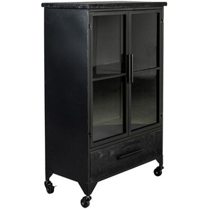 Ambia Home Vitrine , Schwarz , Metall , Tanne , furniert , 1 Fächer , 1 Schubladen , 65x105x35 cm , Typenauswahl, Beimöbel erhältlich , Wohnzimmer, Wohnwände, Vitrinenschränke