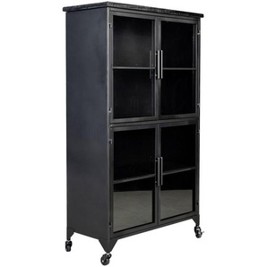 Ambia Home Vitrine , Schwarz , Metall , Tanne , furniert , 3 Fächer , 76x133x35 cm , Typenauswahl, Beimöbel erhältlich , Wohnzimmer, Wohnwände, Vitrinenschränke