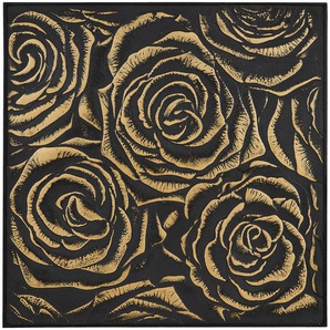 Ambia Home Wandpaneel, Schwarz, Gold, Holzwerkstoff, Floral, 90x90x4 cm, Wohnzimmer, Wohnwände, Hängeelemente