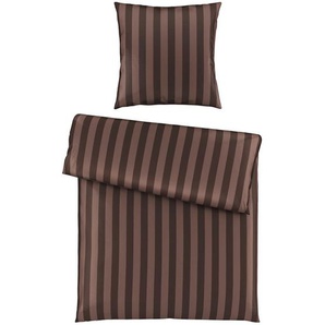 Ambiente Bettwäsche Dobby, Braun, Dunkelbraun, Textil, Streifen, 135x200 cm, Oeko-Tex® Standard 100, atmungsaktiv, hautfreundlich, saugfähig, 100%