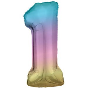Amscan Folienballon Zahl 1 Regenbogen pastell 38 cm x 86 cm GLO660706262