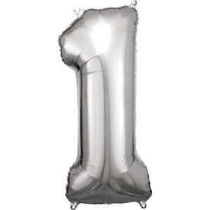 Amscan Folienballon Zahl 1 silber 38 cm x 86 cm GLO660706264