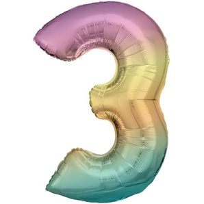 Amscan Folienballon Zahl 3 Regenbogen pastell 58 cm x 86 cm GLO660706272