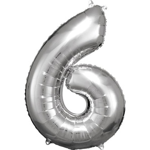 Amscan Folienballon Zahl 6 silber 60 cm x 86 cm GLO660706315