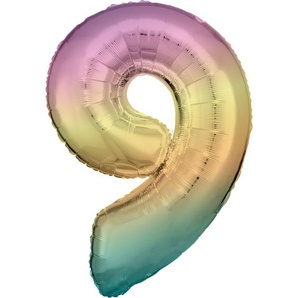 Amscan Folienballon Zahl 9 Regenbogen pastell 60 cm x 86 cm GLO660706328