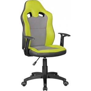 AMSTYLE SPEEDY Racing Kinder-Schreibtischstuhl für Kinder ab 8 Grün / Grau Race Kinder-Drehstuhl mit Lehne & Hartboden-Rollen Sport Kinder-Bürostuhl SPM1.352
