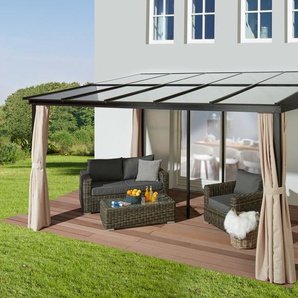 Anbaupavillon KONIFERA Hawaii, braun (beige), B/H/T: 400cm x 240cm x 300cm, Pavillons, BxT: 400x300 cm, Aluminiumgestell, Topseller