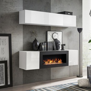 Anbauwand Wohnwand FLY N1 WW PVC Hochglanz Push Click mit Bio Ethanol Kamin