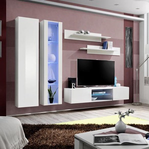 Anbauwand Wohnwand Schrankwand FLY O4 mit Hochglanz und Led Beleuchtung