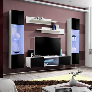 Anbauwand Wohnwand Schrankwand FLY WS O3 mit Hochglanz und Led Beleuchtung