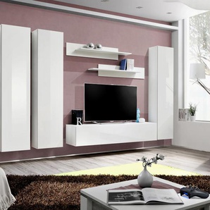 Anbauwand Wohnwand Wohnzimmer Schrankwand FLY C mit Hochglanz Led Beleuchtung