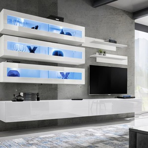 Anbauwand Wohnwand Wohnzimmer Schrankwand FLY J2 mit Hochglanz Push - Click Led