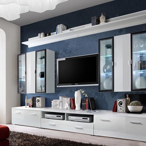 Anbauwand Wohnwand Wohnzimmer Schrankwand ICELAND mit Hochglanz Led Beleuchtung