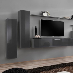 Anbauwand Wohnwand Wohnzimmer Schrankwand SWITCH I Graphit Hochglanz Push-Click