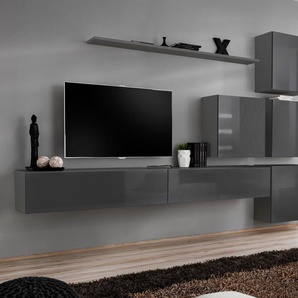 Anbauwand Wohnwand Wohnzimmer Schrankwand SWITCH IX Graphit Hochglanz Push-Click