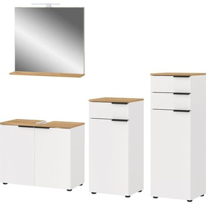 andas Badmöbel-Set Majtum bestehend aus Waschbeckenunterschrank, Spiegel, (4-St), inkl. LED-Beleuchtung, Midi- und Unterschrank, Made in Germany