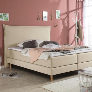 Boxspringbett ANDAS Kiruna Komplettbetten Gr. Struktur fein, Liegefläche B/L: 140 cm x 200 cm Betthöhe: 50 cm, Gewicht bis: 80 kg H2, Bonnell-Federkernmatratze, beige (ecru) Boxspringbetten ohne Bettkasten Komplettbetten in 4 Breiten, 3 Matratzenarten,