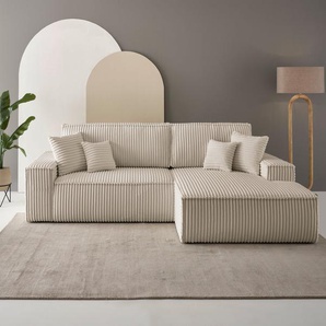 andas Ecksofa Finnley Schlafsofa 267 cm in Bouclé, Struktur fein u. Cord, L-Form, Schlaffunktion m. Bettkasten (136/210 cm), Bouclé, Struktur und Cord